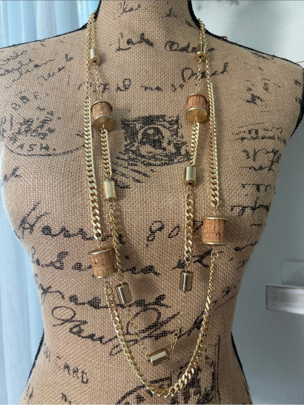 Chico's Gold-Tone Multi-Strand Necklace with Cork Accents